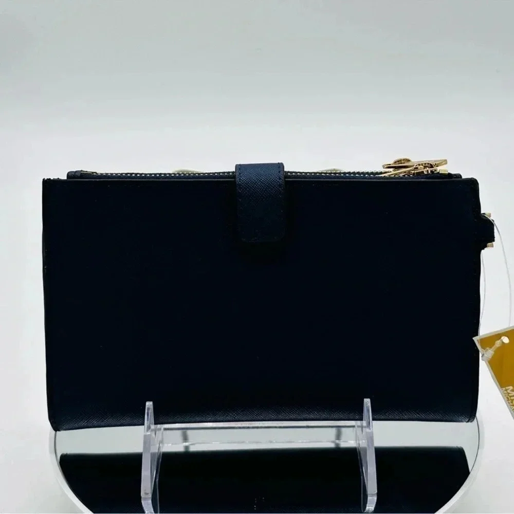 Michael Kors Large Double Zip Wallet Wristlet Navy Blue/Gold